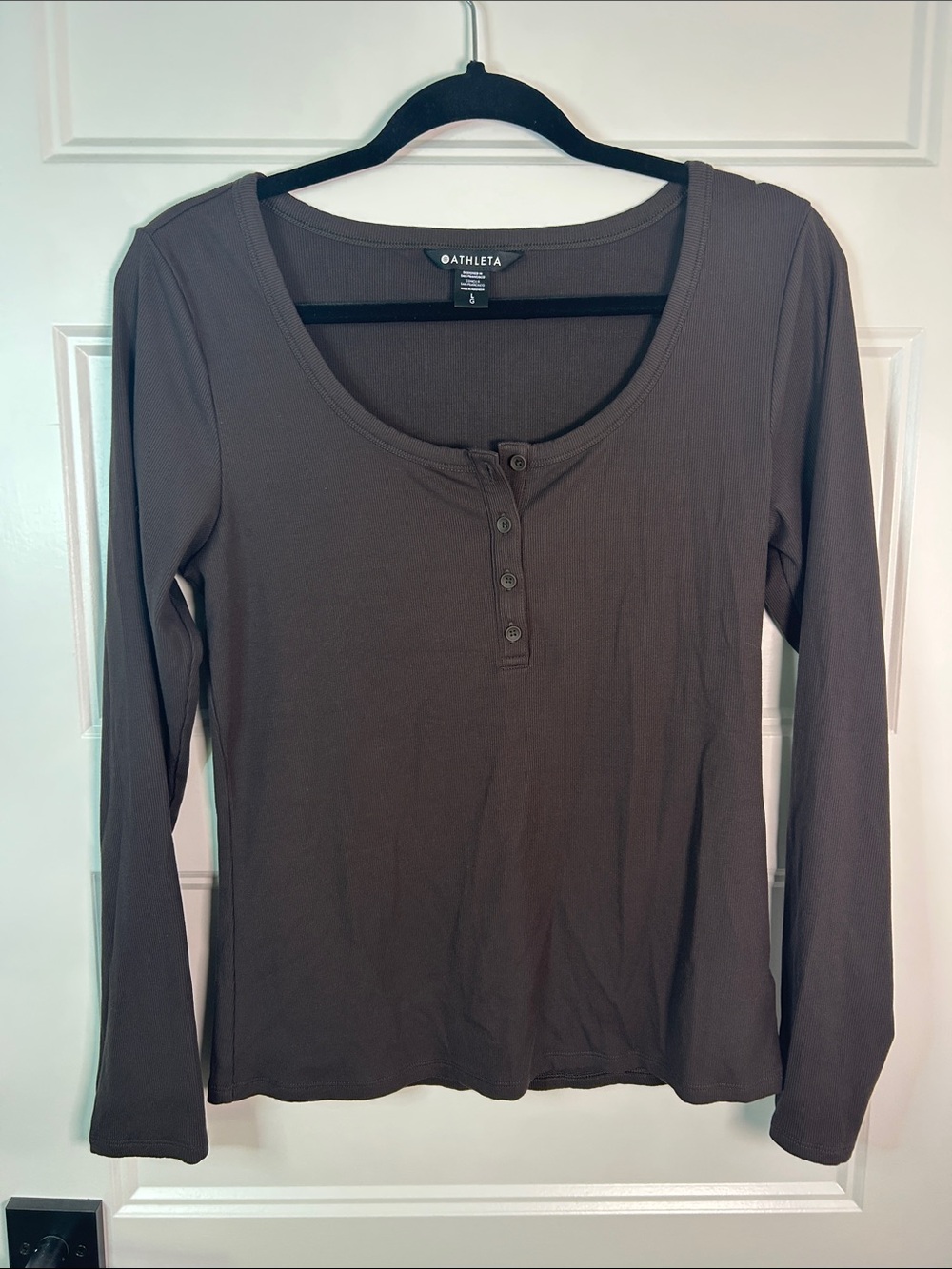 Athleta Chocolate Brown Long-Sleeve Henley Tee